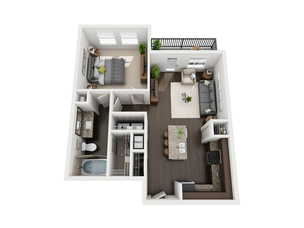 Civic at Frisco Square one bedroom apartment floor plan